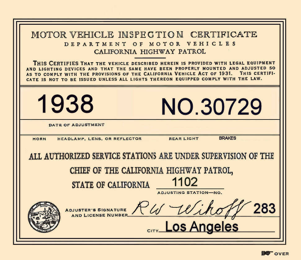 1938 California Inspection sticker 1938 California Inspection sticker